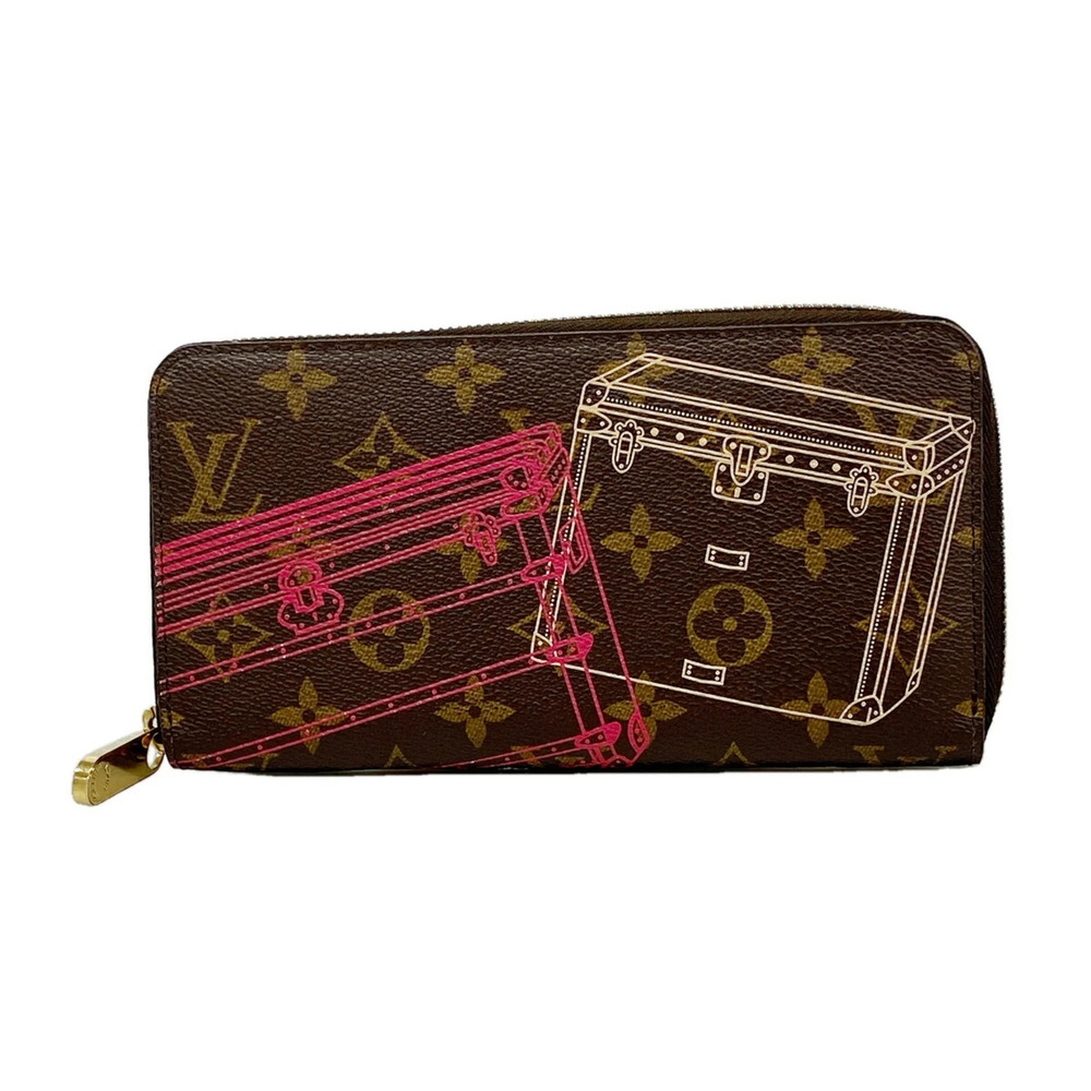 Louis Vuitton Monogram Trunk Zippy Wallet M58507 Brown Pink Women's Long